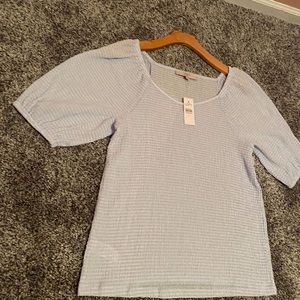NWT LOFT Windswept Blue Puff Sleeve Top M